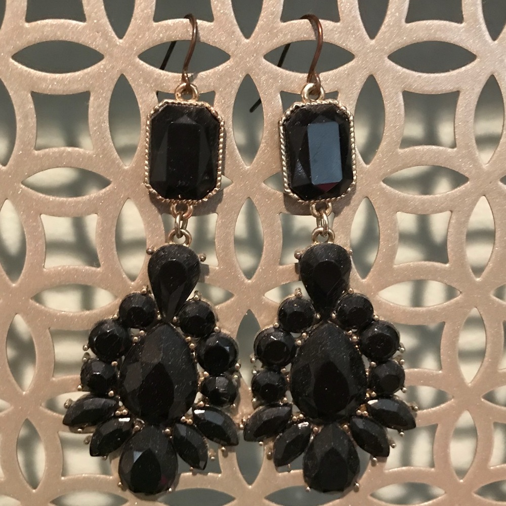Black jewel chandelier earrings
